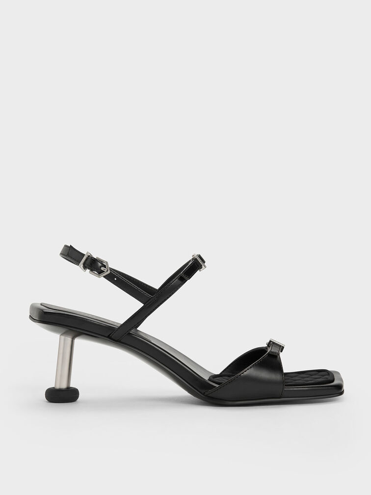 Sandal Buckled Sculptural Heel, Black, hi-res