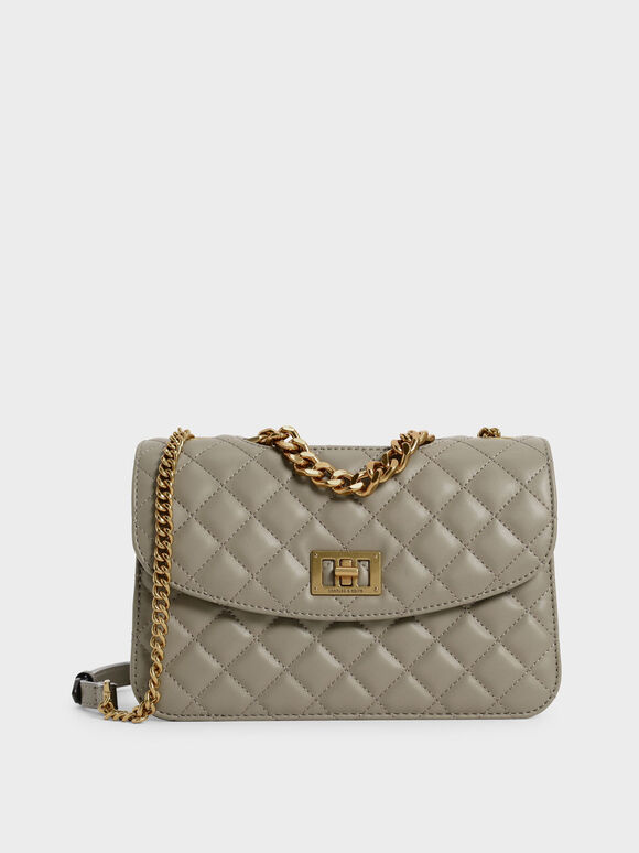 Clutch Quilted, Taupe, hi-res