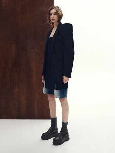 Sepatu Ankle Boots Chunky Back-Zip Leoi, Black, hi-res