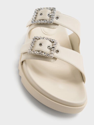 Gem-Buckle Double-Strap Sandals, Chalk, hi-res