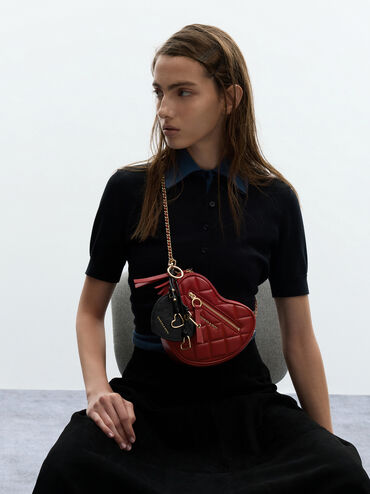 Tas Selempang Quilted Heart Pafutto, Tomato Red, hi-res