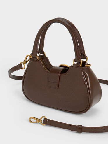 Avis Belted Top Handle Bag, Dark Brown, hi-res