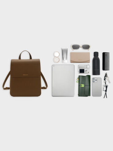 Octavia Front-Flap Backpack, Dark Brown, hi-res