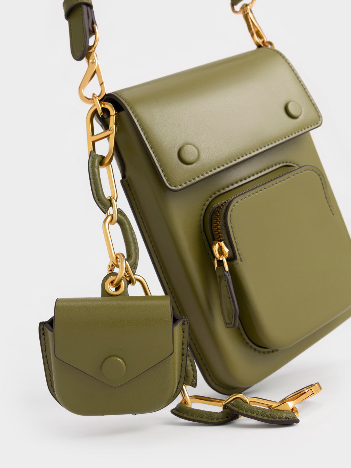 Amber Chain-Handle Long Crossbody Bag, Avocado, hi-res