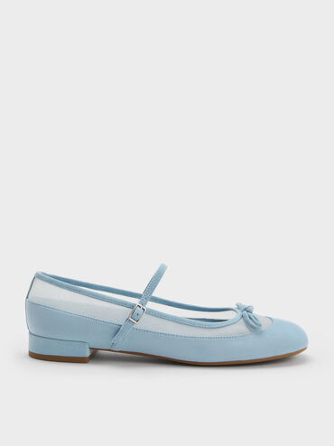 Sepatu Mary Janes Muligan Mesh & Faux Suede, Light Blue, hi-res