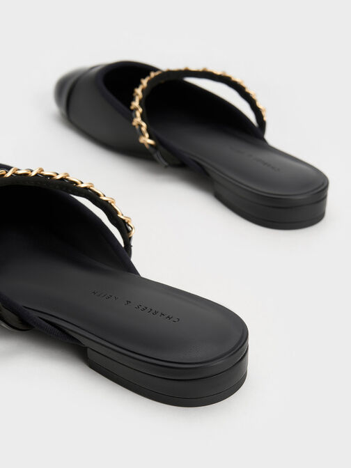 Sepatu Mules Chain-Strap Patent, Black, hi-res