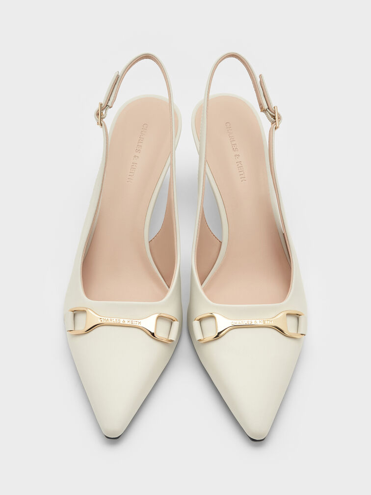 Sepatu Slingback Pumps Metallic-Accent Leslie, Chalk, hi-res