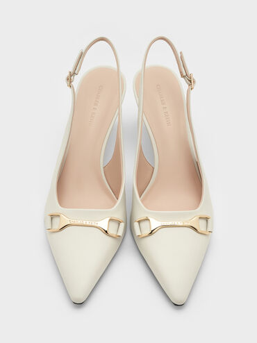 Sepatu Slingback Pumps Metallic-Accent Leslie, Chalk, hi-res