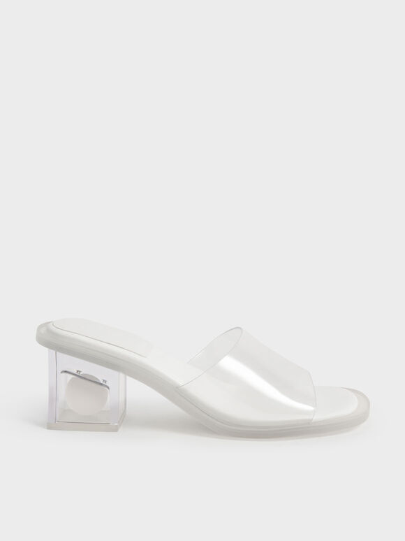 Sandal Mules Madison Clear Sculptural Heel, White, hi-res