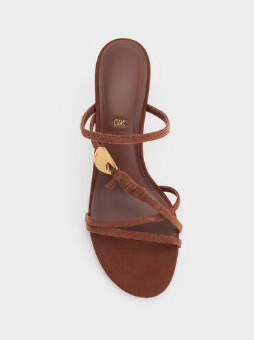 Adema Suede Strappy Heeled Mules, Brown, hi-res