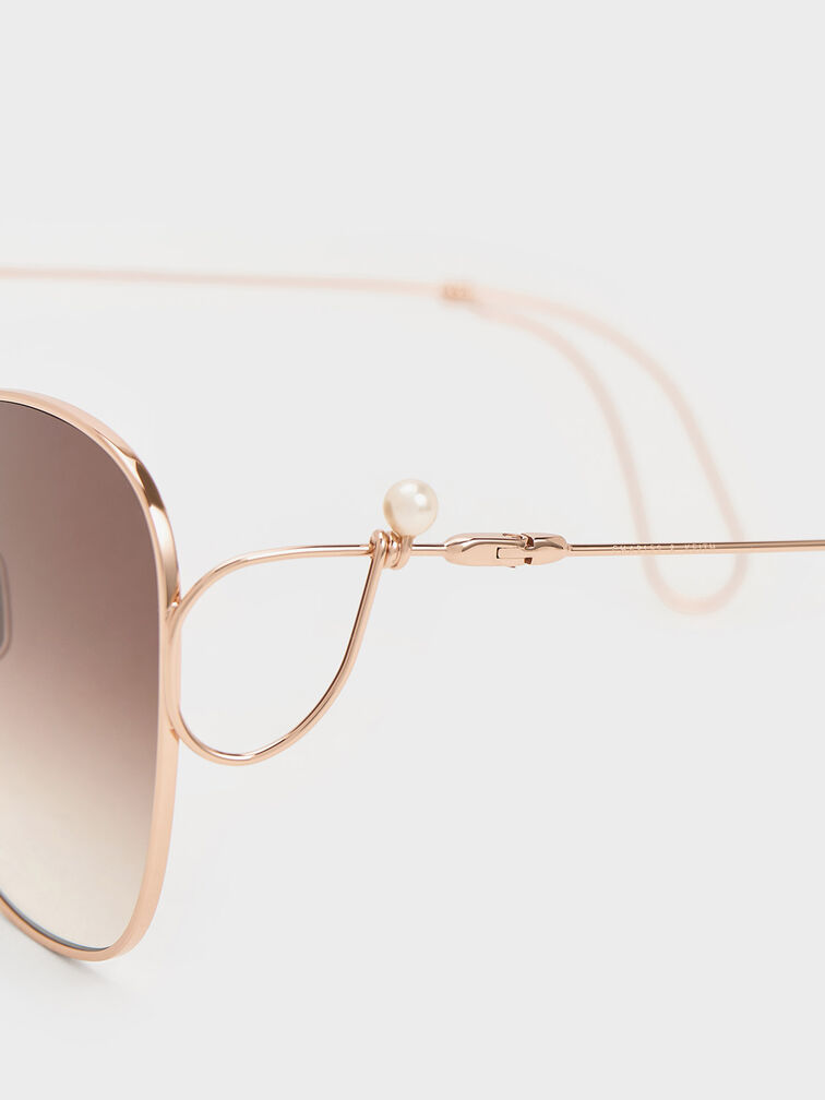 Wire Frame Butterfly Sunglasses, Rose Gold, hi-res