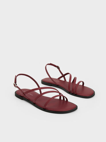 Sandal Triple-Strap Asymmetric, Burgundy, hi-res