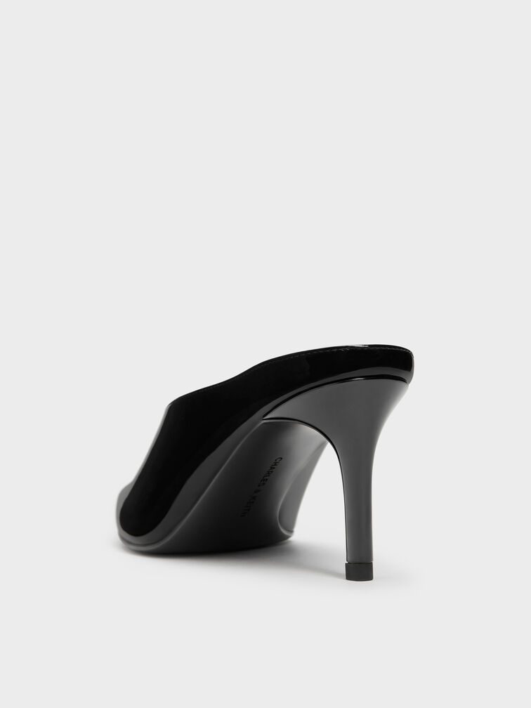 Sepatu Mules Heeled Pointed Patent, Black Patent, hi-res