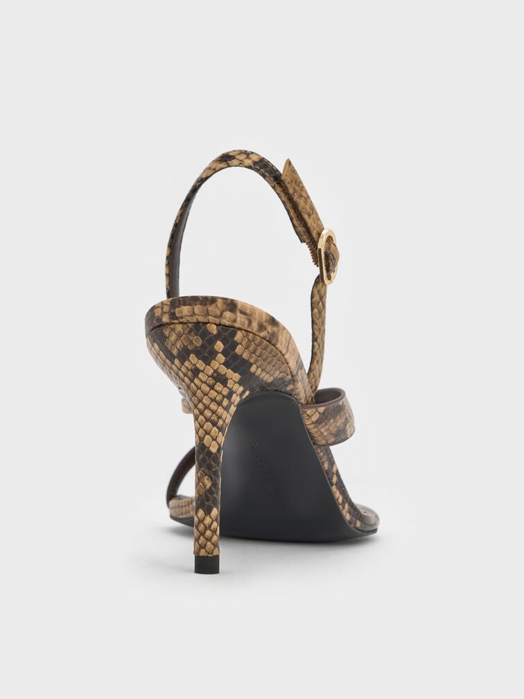 Snake-Print Stiletto Slingback Thong Sandals, Animal Print Natural, hi-res