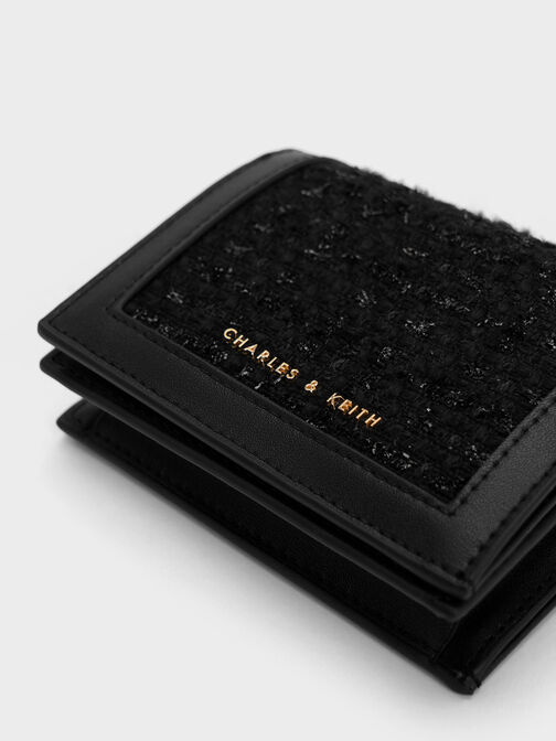 Tweed Snap Button Mini Short Wallet, Black, hi-res