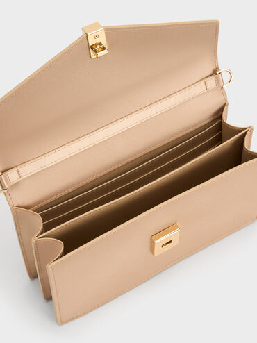 Taisia Satin Chain-Strap Envelope Bag, Champagne, hi-res