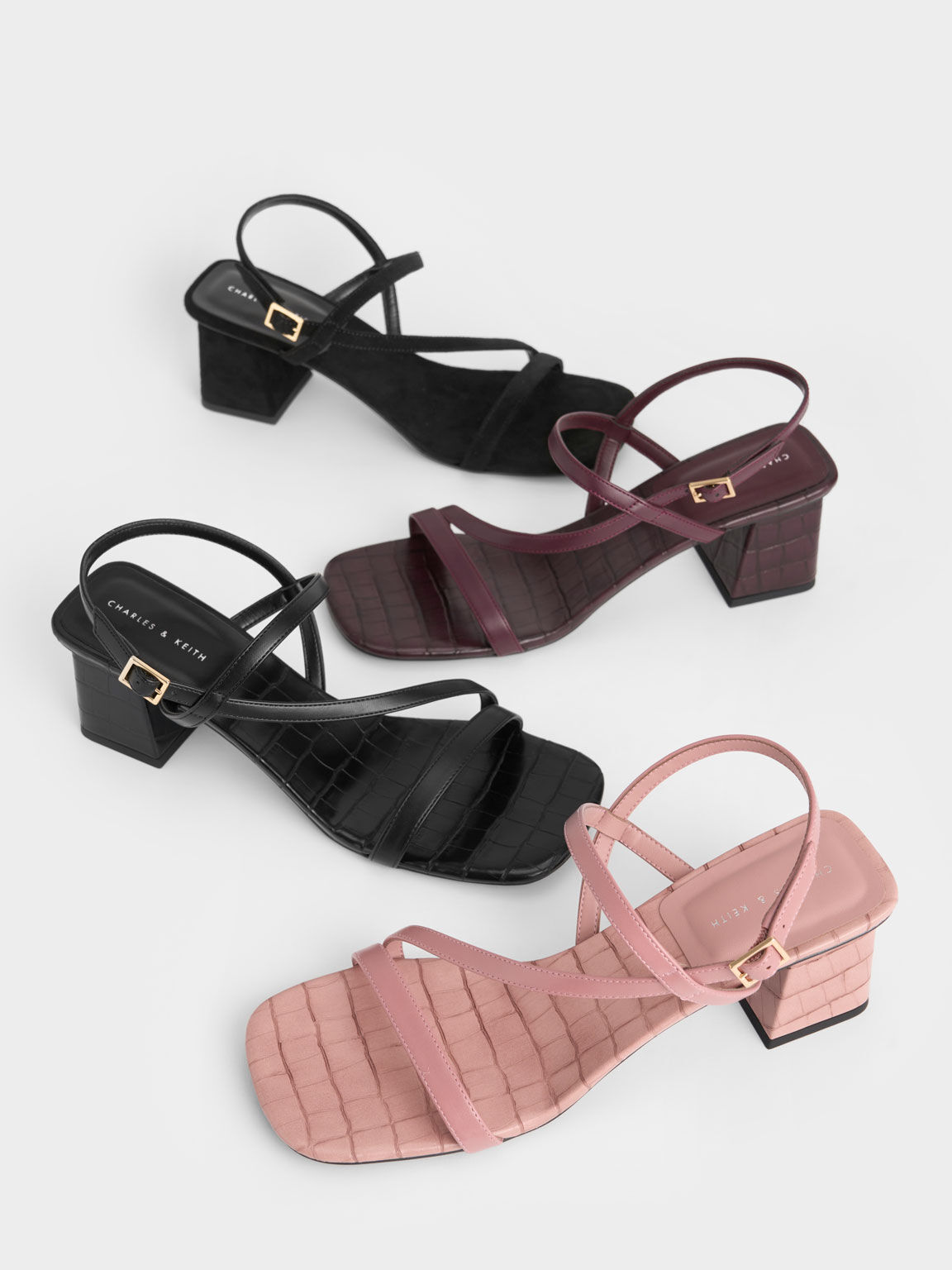 Sandal Slingback Asymmetric Croc-effect, Pink, hi-res