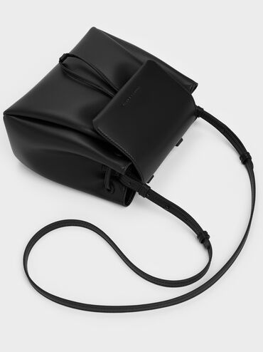 Tas Ransel Top Handle Striped Hanya Kanvas, Jet Black, hi-res