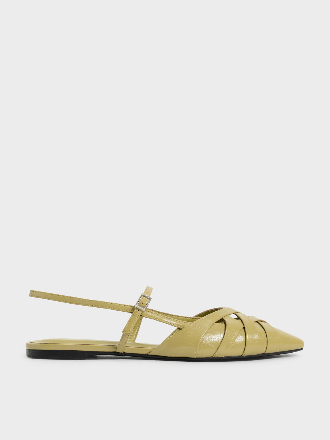 Mustard Wrinkled Patent Woven Slingback 