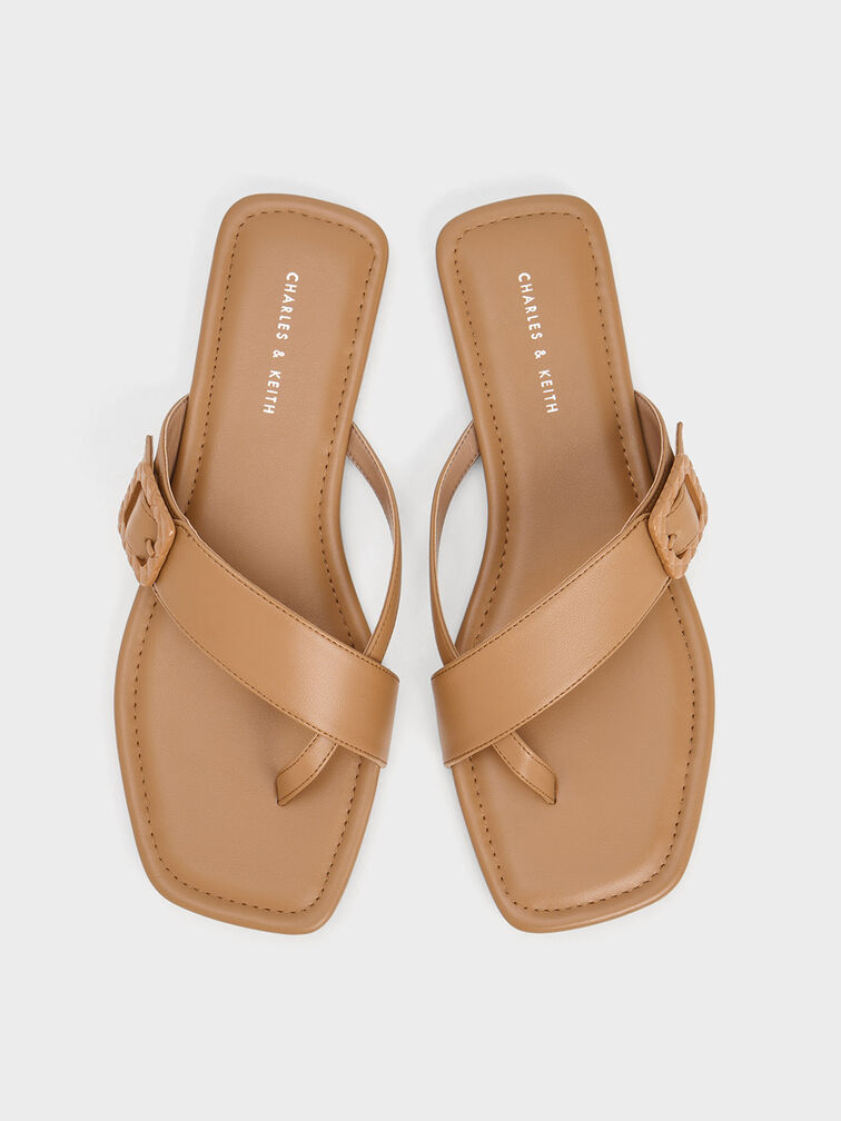 Sandal Thong Quilted Buckle, Camel, hi-res