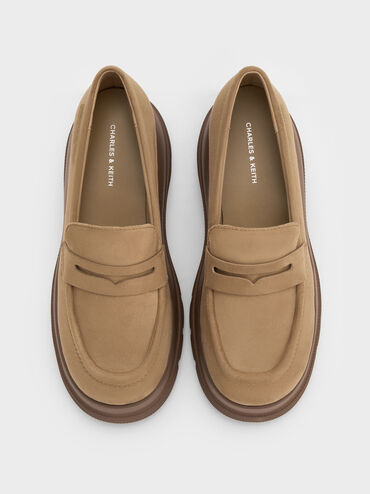 Leoi Faux Suede Platform Penny Loafers, Camel, hi-res