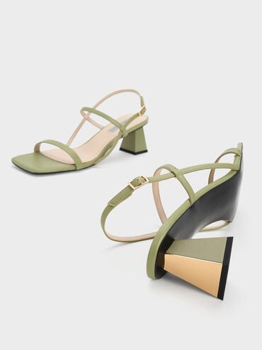 Square-Toe Strappy Sandals, Sage Green, hi-res