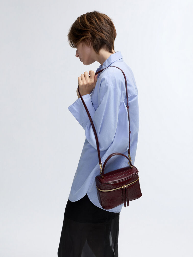 Tas Vanity Croc-Effect Pansy, Wineberry Red, hi-res