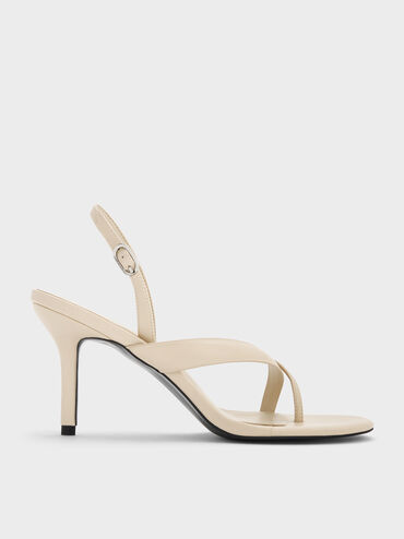Stiletto Slingback Thong Sandals, Chalk, hi-res
