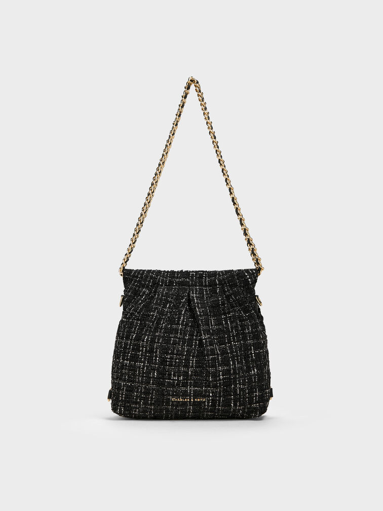 Tas Ransel Two-Way Chain-Handle Tweed Duo, Black Tweed, hi-res