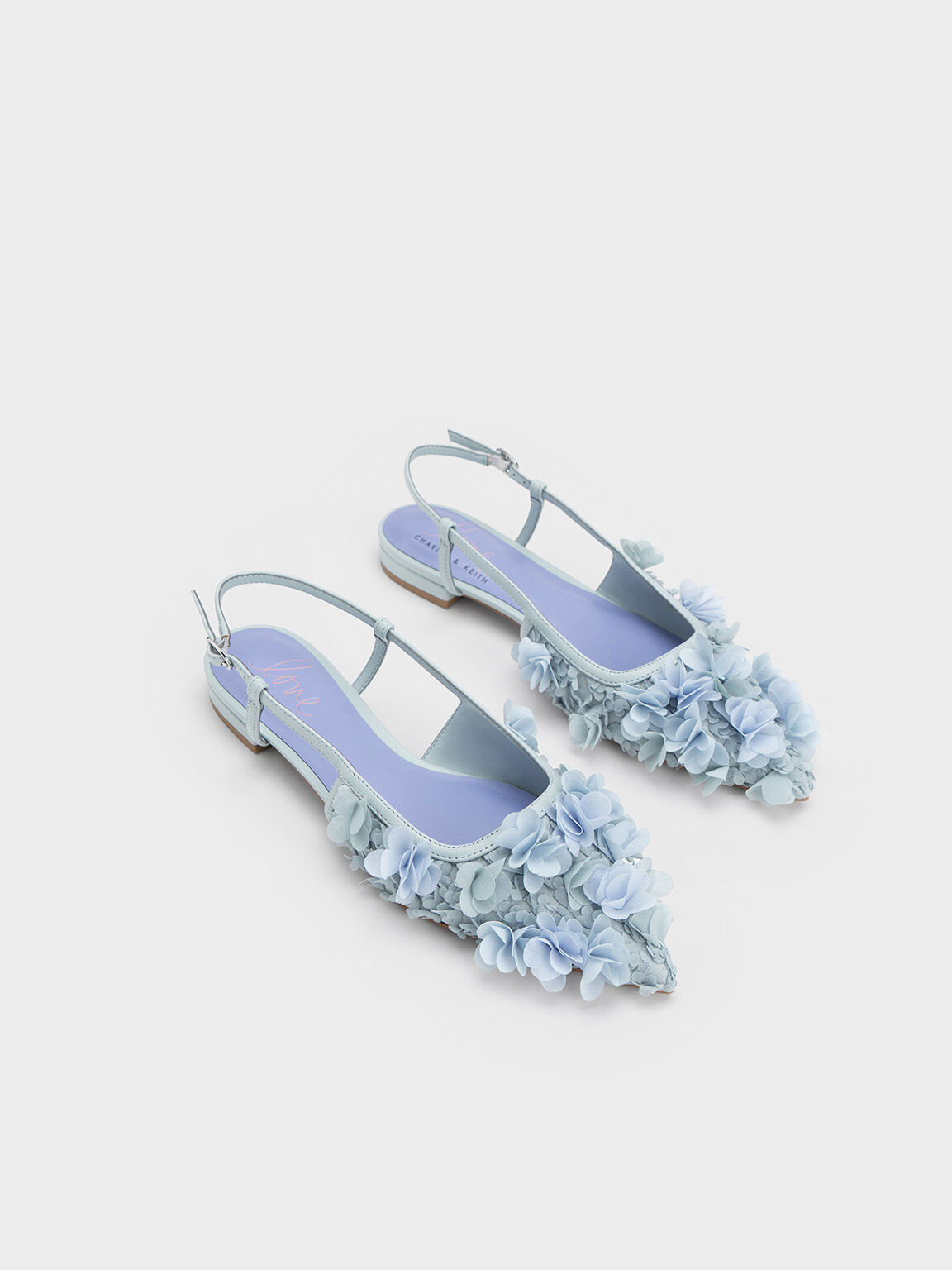 Sepatu Flats Slingback Floral Mesh, Light Blue, hi-res