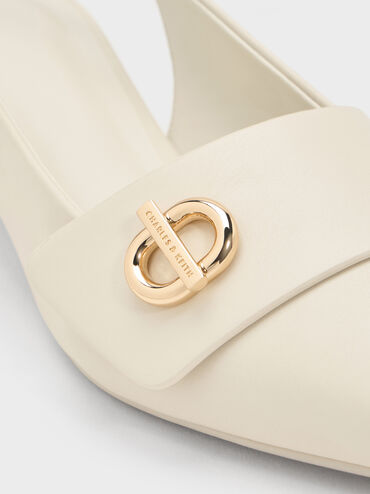 Sepatu Slingback Pumps Pointed-Toe Metallic-Accent, Chalk, hi-res