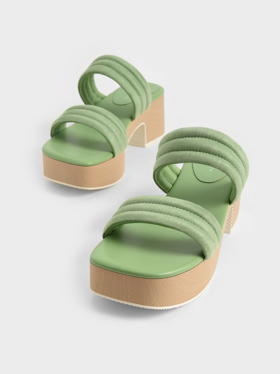 Textured Strappy Platform Sandals, Green, hi-res