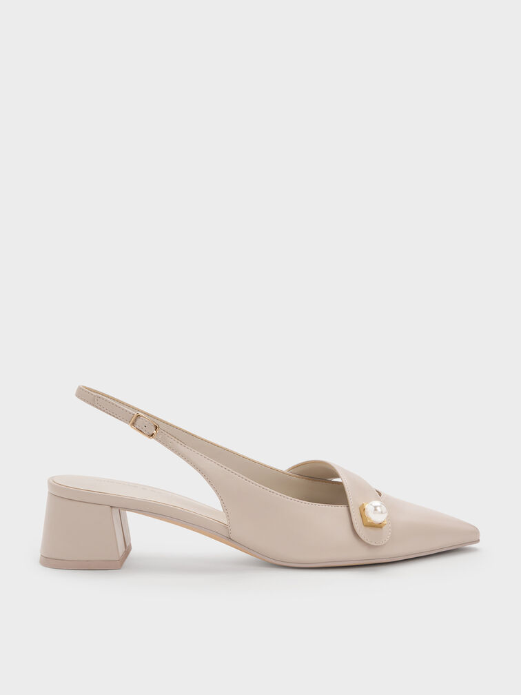 Marie Pearl Slingback Pumps, Taupe, hi-res