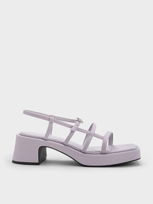 Selene Flower-Buckle Strappy Sandals, Lilac, hi-res