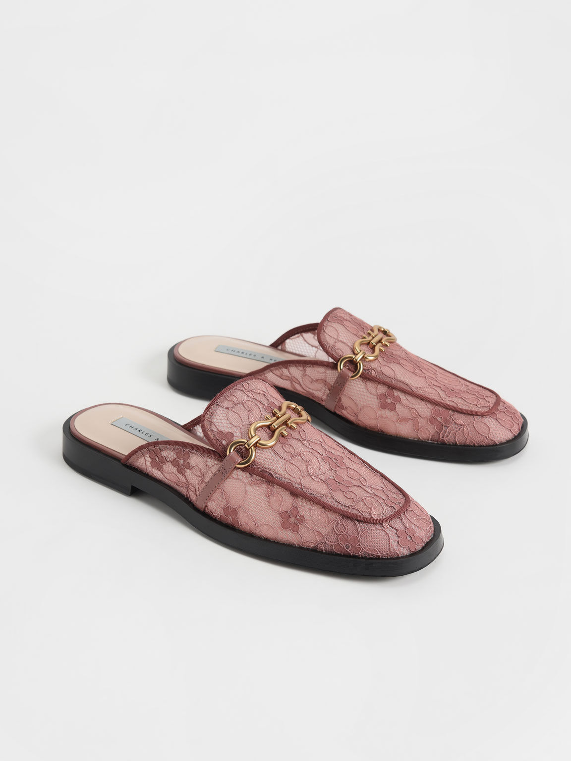 Sepatu Chain-Link Lace Loafer Mules, Mauve, hi-res