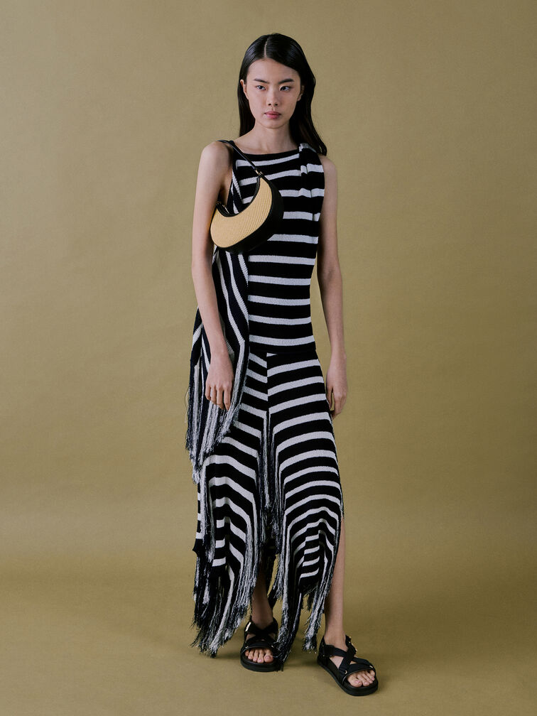 Tas Hobo Leather & Raffia Crescent, Neutral Raffia, hi-res