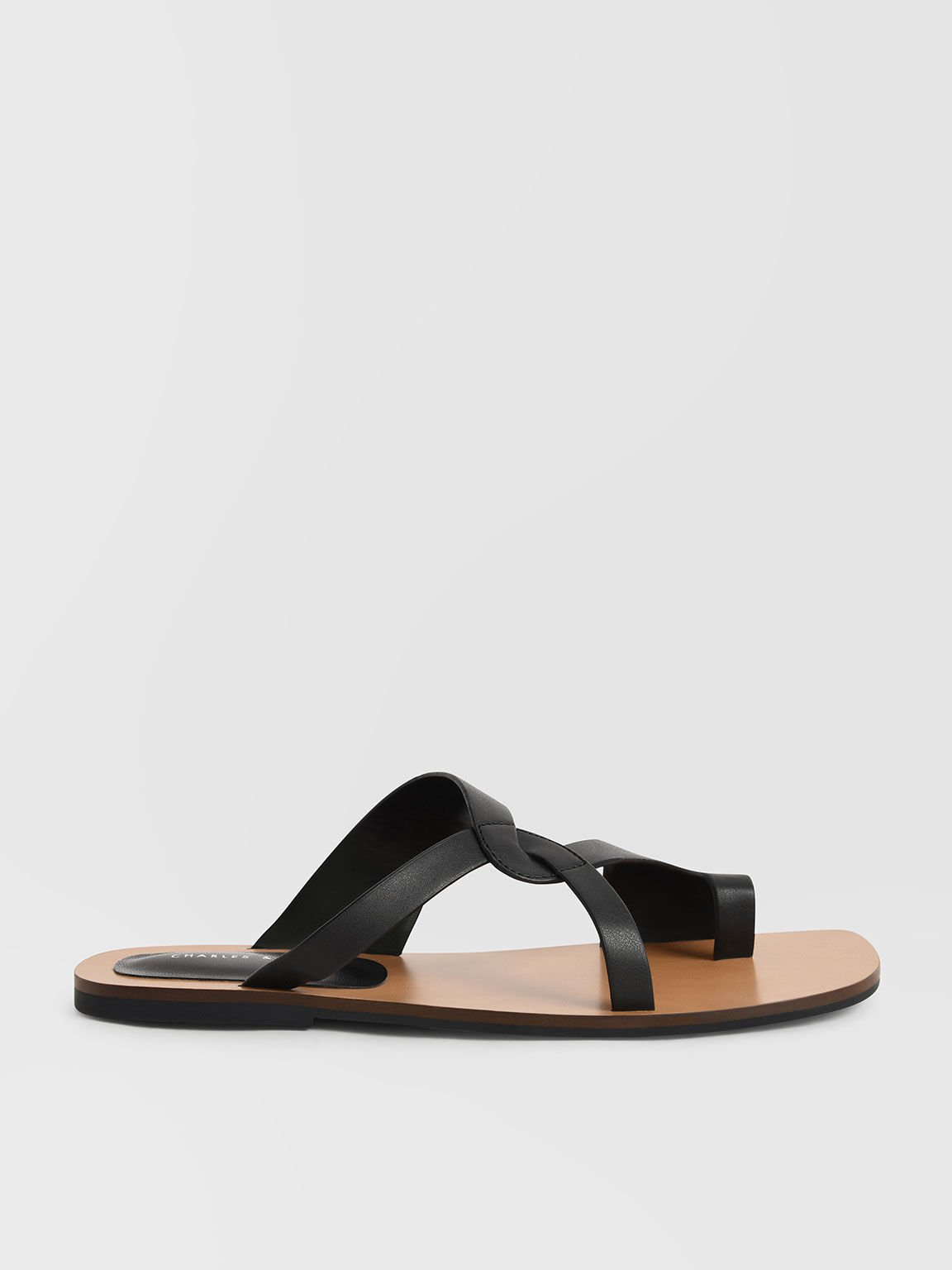 Sandal Slide Strappy Toe-Ring, Black, hi-res