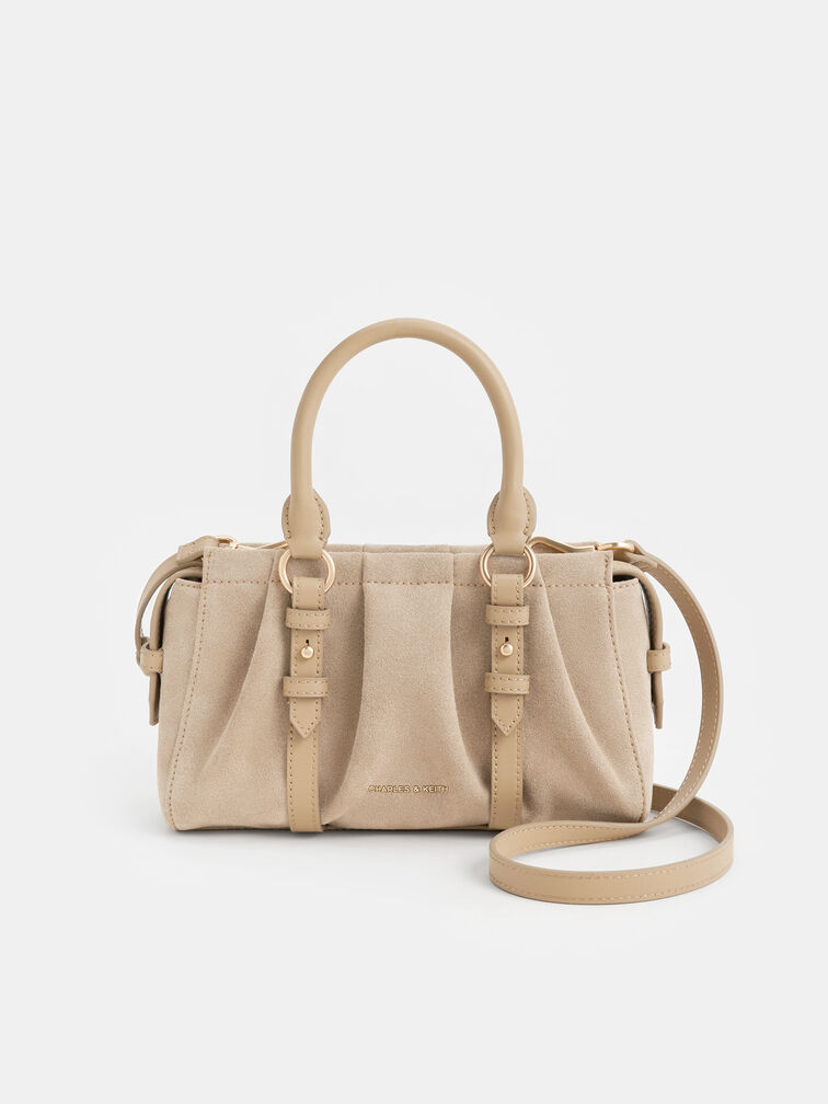 Britton Recycled Suede Top Handle Tote Bag, Nutmeg Beige, hi-res
