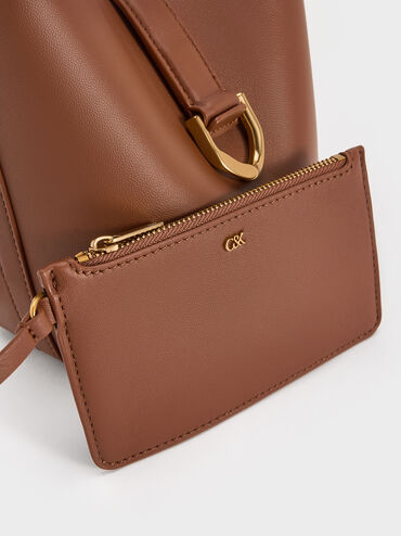 Gabine Leather Belted Top-Handle Bucket Bag, Chocolate, hi-res