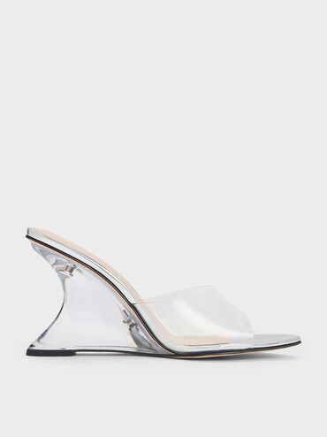 Sepatu Wedges Metallic Sculptural Heel, Silver, hi-res