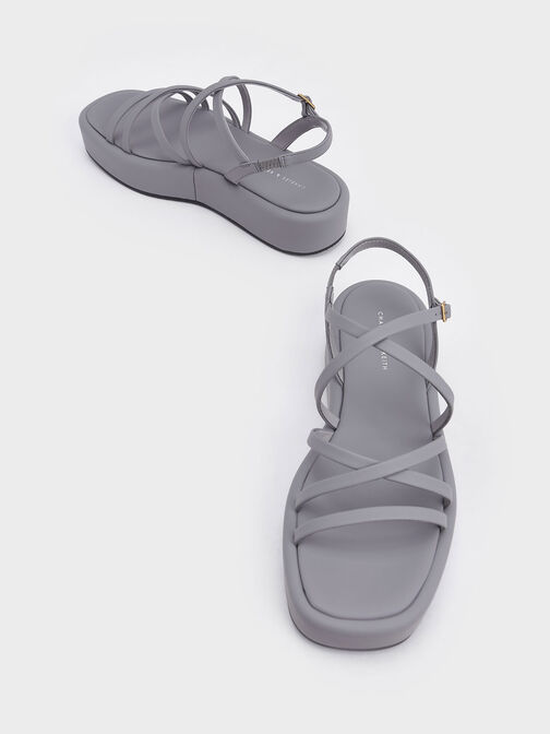 Sepatu Flatforms Strappy Padded, Grey, hi-res
