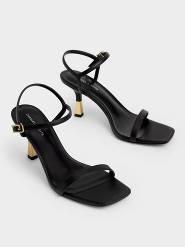 Sandal Ankle-Strap Heeled, Black, hi-res