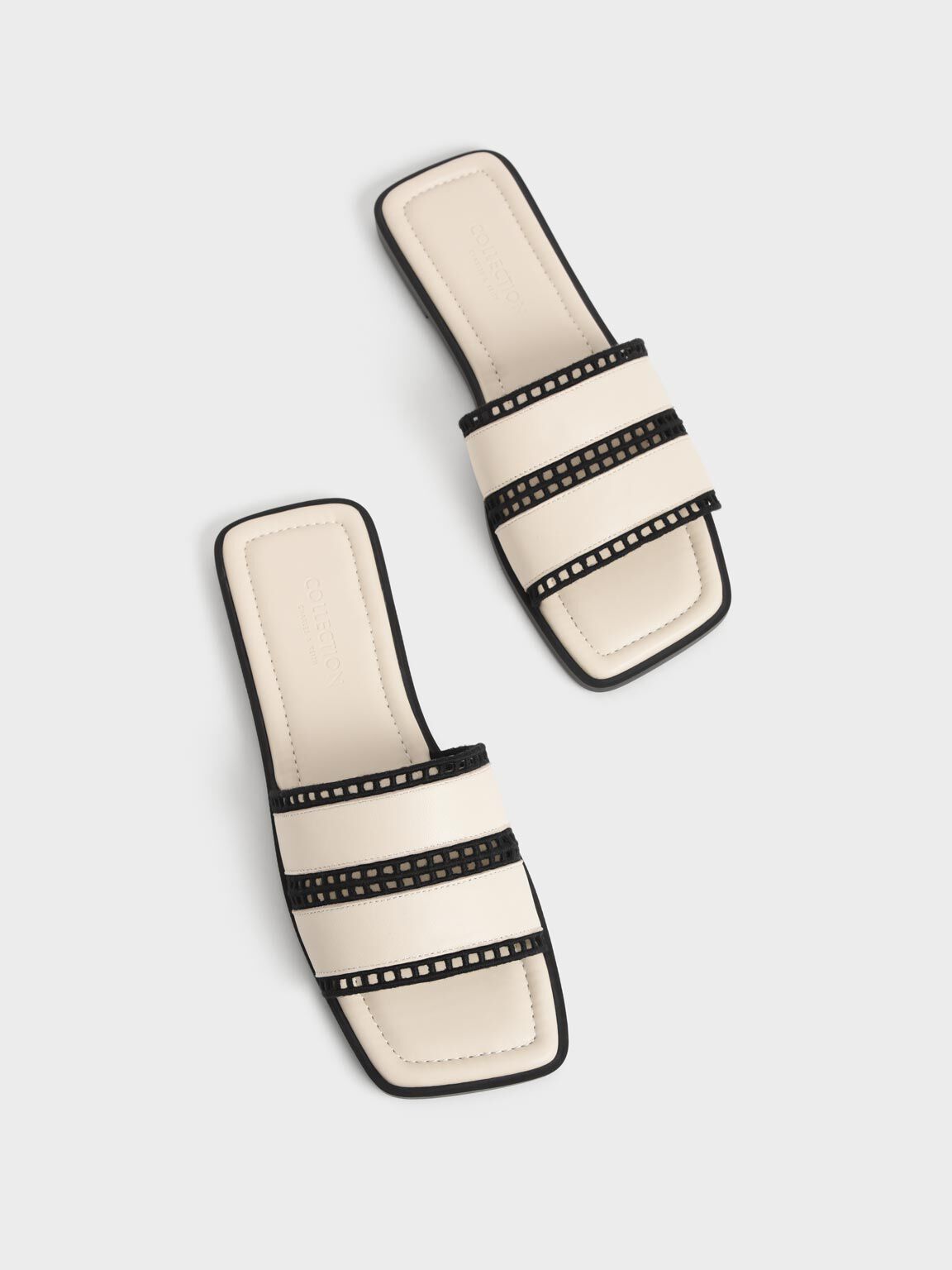 Sandal Slides Cut-Out Square-Toe, Chalk, hi-res