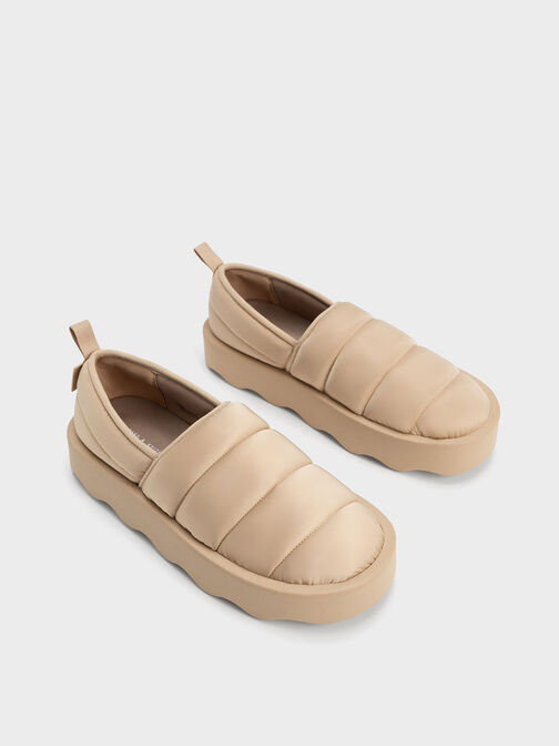 Puffy Nylon Panelled Loafers, Nude, hi-res