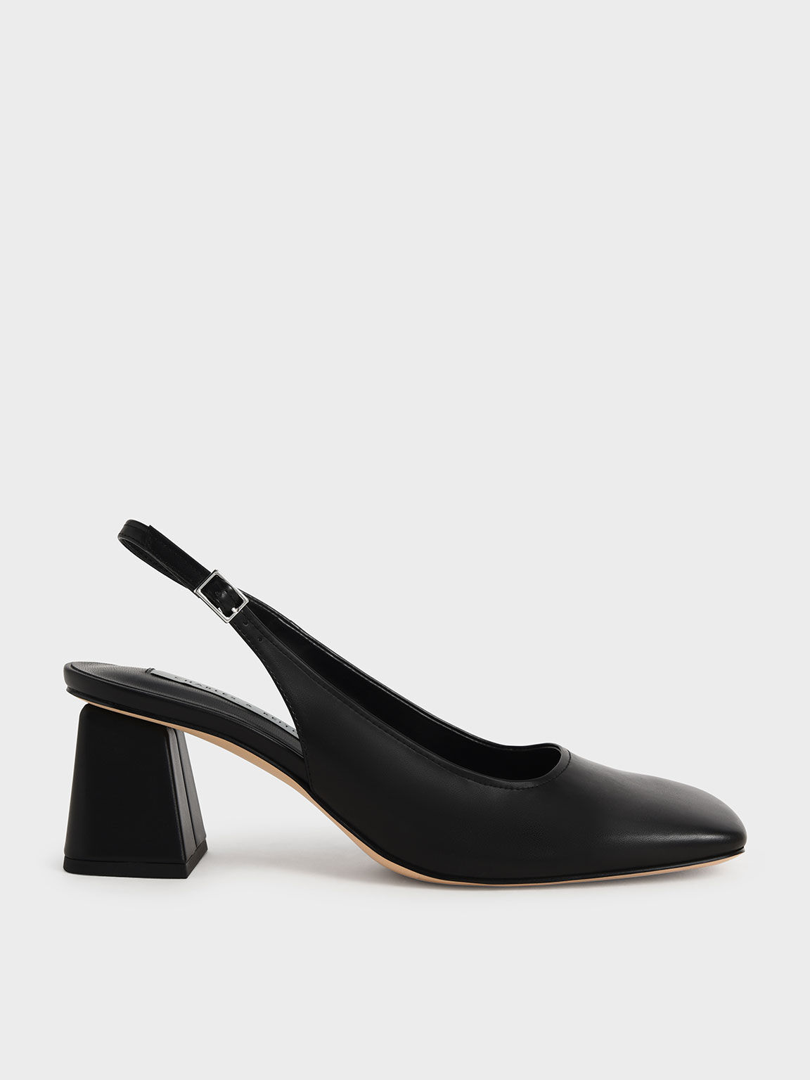 Black Sepatu Slingback Pumps Block Heel 