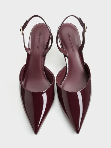 Sepatu Kitten Heels Slingback Stacy Patent, Burgundy, hi-res