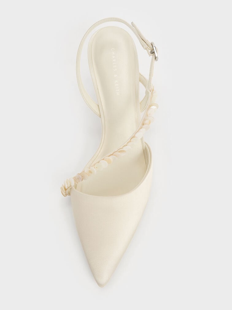 Sepatu Pumps Slingback Sequinned Briella, Cream, hi-res