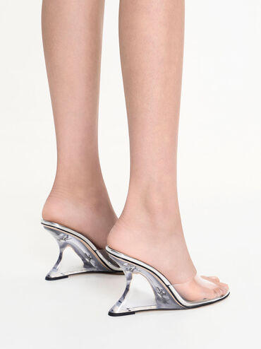 Sepatu Wedges Metallic Sculptural Heel, Silver, hi-res