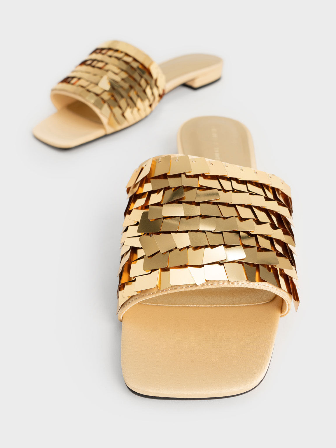 Sandal Slide Satin Sequinned, Gold, hi-res