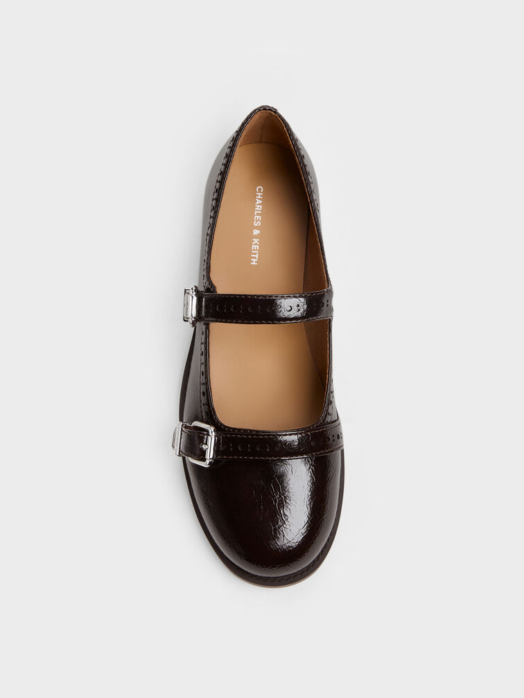 Double-Strap Brogue Mary Janes, Dark Brown, hi-res